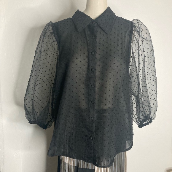 NWT sheer puff sleeve blouse with dot pattern - Picture 2 of 3